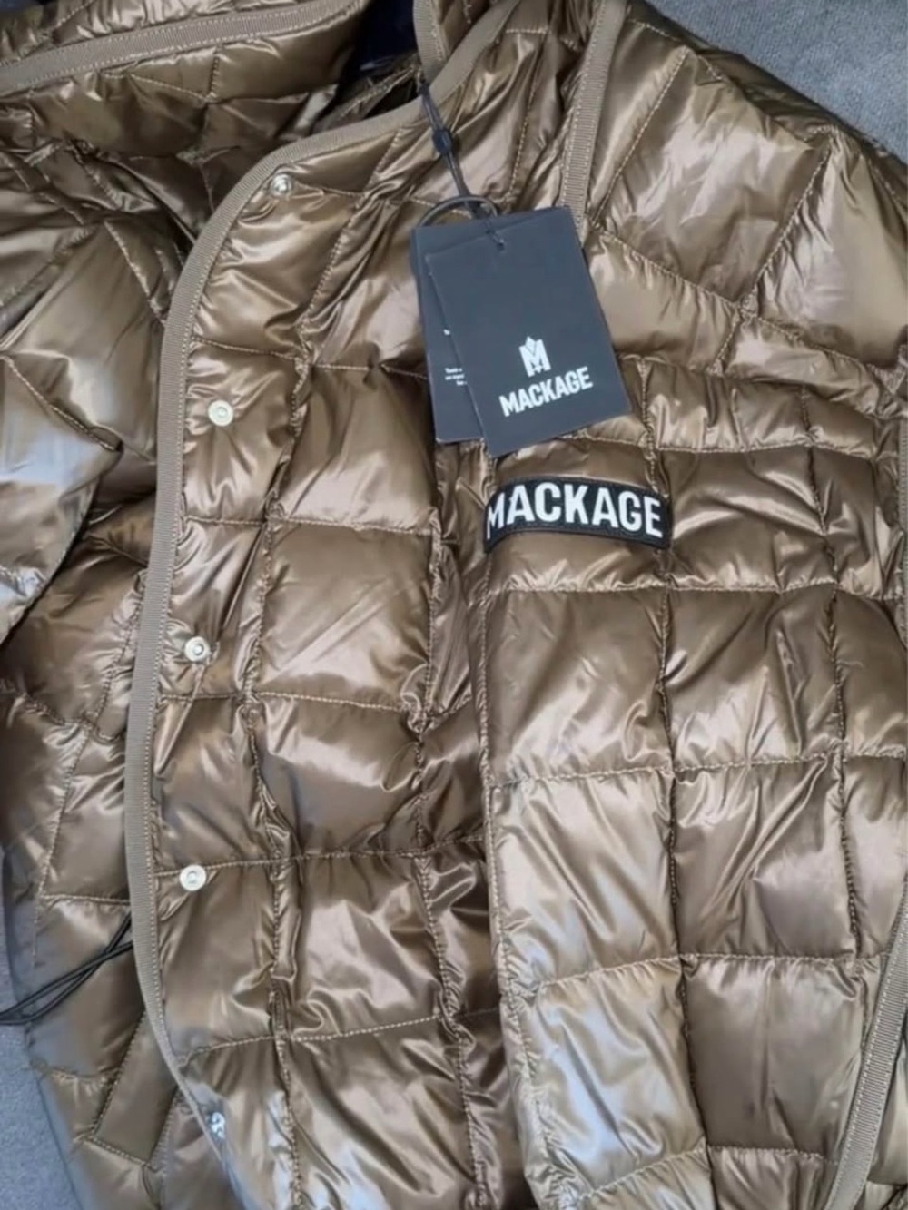 Mackage Shiny Quilted Puffer Jacket in Brown